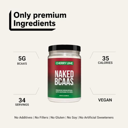 Image of NAKED Cherry Lime BCAAs Amino Acids Powder, 100% Pure 2:1:1 Formula, Vegan Branched Chain Amino Acids, Instantized All Natural BCAA Powder Supplement - 501 Grams, 34 Servings