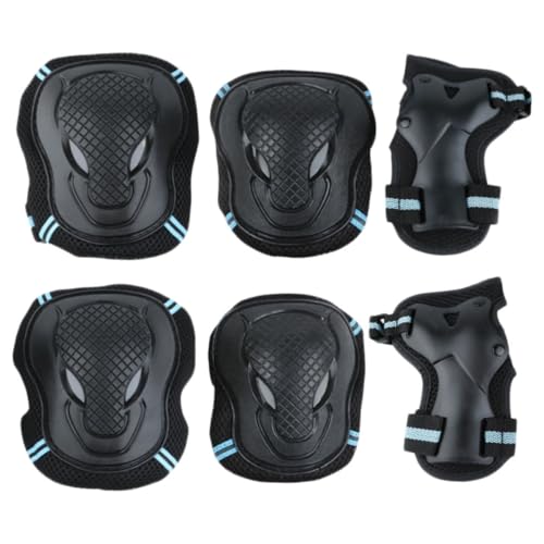 KESYOO Juego de Protecciones para Patinaje Talla L, Rodilleras, Coderas y Protectores de Manos en Negro y Azul, para Adultos 60 a 80 Kg, Adecuado para Deportes al Aire Libre
