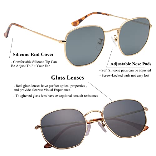 Retro Glass Lens Hexagonal Sunglasses for Men Women Vintage Square Metal Frame Flat Lens Sun glasses3