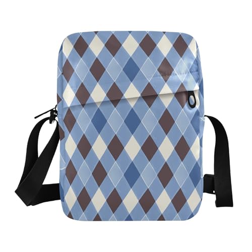 messenger bags cross body bag men Shoulder Hand Bags Adjustable Strap for work work - Checkered Blue White Brown
