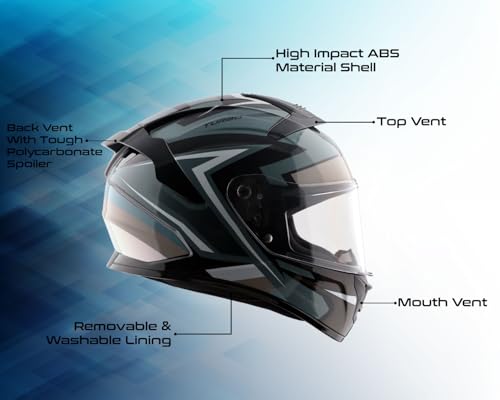 Image of Vega VF 10 Turbo Flex Full Face Motorcycle Helmet with Shock-Absorbing Liner, Lightweight Shell, Aerodynamic Design, Ventilated Interior, Comfortable Fit, and Trendy Black White Finish Black White L