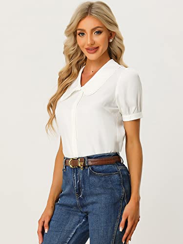 Allegra K Women's Peter Pan Collar Shirt Puff Short Sleeve Retro Vintage Blouse2