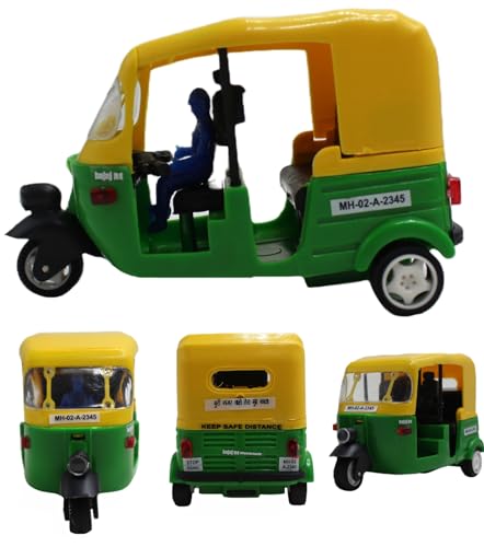 Image of NeoKiddo Pull Back CNG Auto Rickshaw Toy for Kids & Toddlers | 3-Wheeler Vehicle Toy with Driver | Educational Mini Tricycle Auto Toy for Boys & Girls (Green)