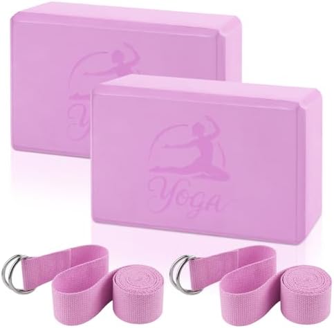 Yoga Blocks Set of 2 Yoga Blocks and 2 Yoga Straps, Non Slip EVA ...