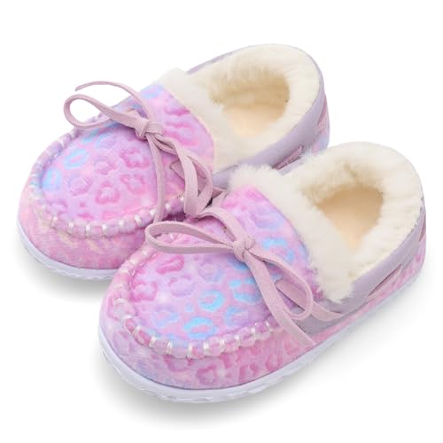 Scurtain Unisex Kids Toddler Slippers Suede Moccasin Slippers for Boys Girls Baby Lined with Warm Fur