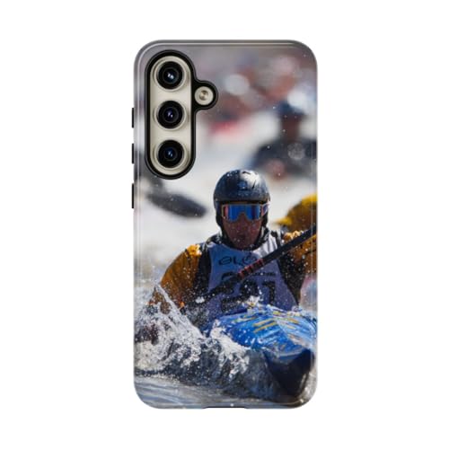 Coque rigide Samsung S24 bleu brillant avec visuel kayak race pour smartphone