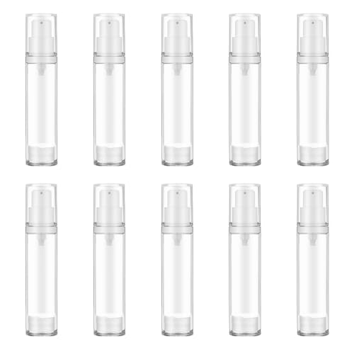 10 Pack Empty Airless Pump Bottle,Refillable Cosmetic Travel Size Pump Bottles Vacuum Press Lotion Dispenser for Foundation, Cream, Shampoo(10Ml)