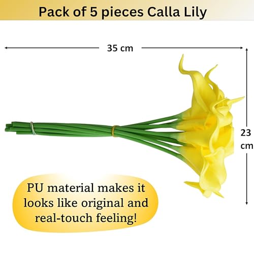 Image of Tdas Artificial Lily Flowers Plants Home Decor Items Flower Plant for vase Living Room Hall Bedroom Decorative Decoration - 34 CM Long (Pot Not Included) (Yellow, 5 Pcs)
