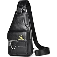 Hjkiopc Bandouliere Sac de Poitrine Homme Sacoche Homme Sac business Sac de Loisir Sac a Dos PU Cuir Pochette Epaule Sac à Dos de Voyage pour Homme Femme (Noir)