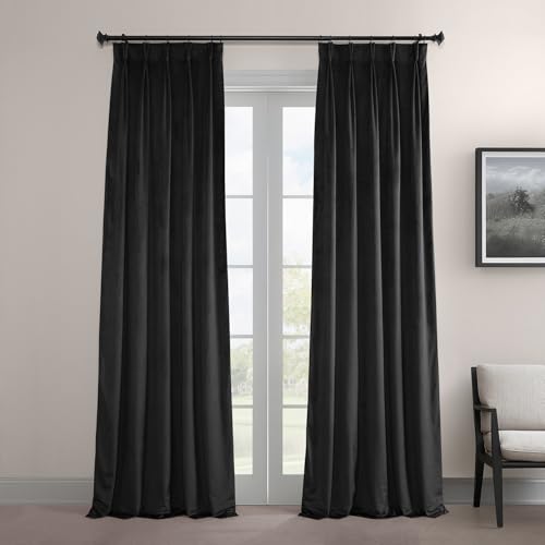 Image of HPD Half Price Drapes Velvet Blackout Curtains /Drapes - 84 Inches Long 1 Panel Blackout Curtain Signature Pleated for Living Room & Bedroom - 25W X 84L, Warm Black