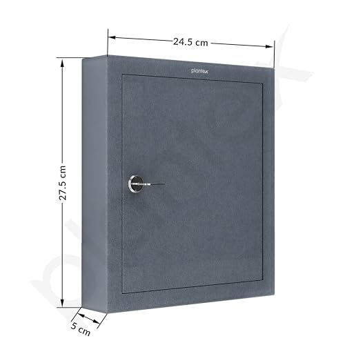 Image of Plantex Key Holder Box /GI Steel Key Cabinet with16 Key Holder for Wall /Lockable Key Storage Box for Home /Hotel /Shops /Office - Wall Mount (Grey)