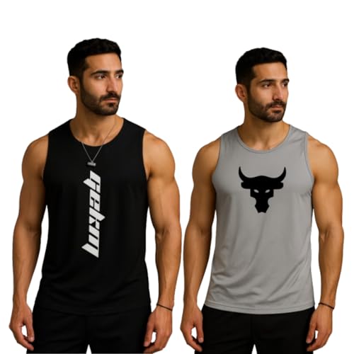 Image of Pack of 2 Sando For Men Men's Sleeveless Round Neck Vest - Pack of 2, Polyester Fabric, Quick Dry Gym & Casual Wear Gym Fit
