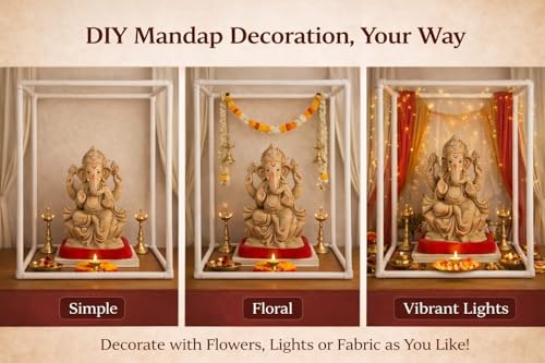Image of SAUDEEP INDIA 40cm Ganpati Mandap for Ganesh Chaturthi Idol Home Decor | Ganesh Murti Sthapana Stand | DIY Pooja Pandal Backdrop Frame Setup | Home Temple Ganpati Bappa Idol Platform