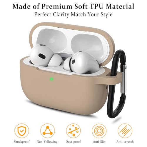 Image of Meliya for AirPods Pro 2 /1 Gen (2023 /2022 /2019) Case Cover with Cleaning Kit and Keychain, Soft Silicone Case Compatible with Airpods Pro 2 (USB-C /Lightning Cable) - Milk Tea