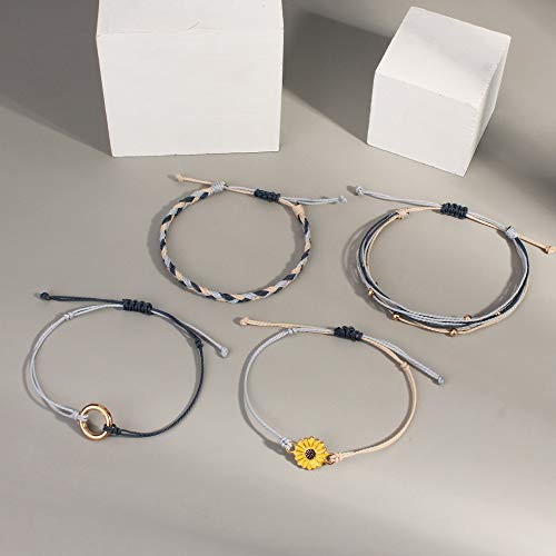 Image of Stackable Sunflower String Bracelets Cute Boho Braided Summer Beach Jewelry
