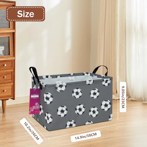 Image of Rectangular Football Storage Basket | Fabric Organizer Bin for Books,Clothes,Gifts,Perfect for Home,Office,Nursery,Shelf(Rec-grey football )