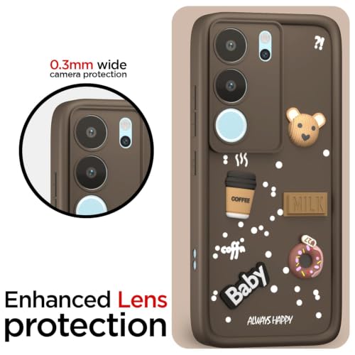 Image of Bintage Cute Fun Ball | Taddy Cartoon 3D Smiley Coffee Cup | Milk Donut | Full Camera Protection Back Cover Compatible for Vivo V2251 / Vivo V29 PRO - Brown