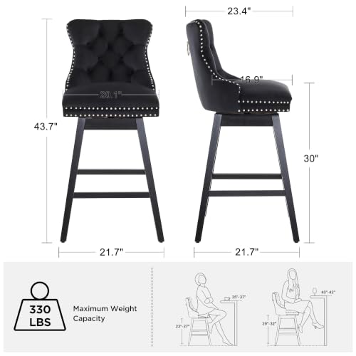 Image of Black Swivel Bar Stools, Velvet Counter Height Bar Stools Set of 1