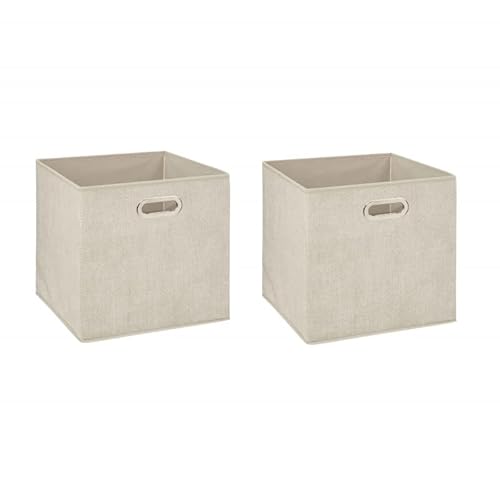 UNIMASA Cajas de Almacenamiento de Tela Cesta Organizador Plegable 31x31x31 cm Pack de 2 Unidades - Beige