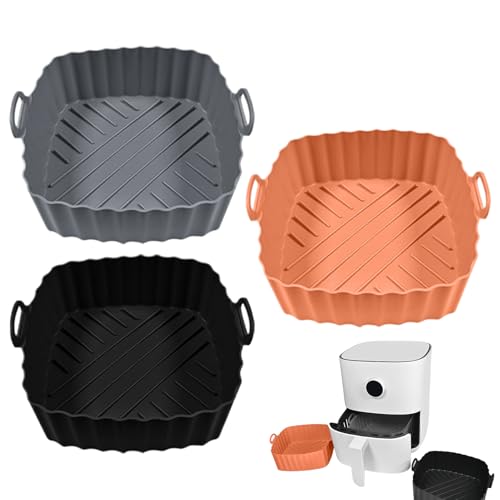 Forros De Silicona para Cesta De Freidora De Aire, 3 Piezas Bandeja Apta Microondas, Antiadherentes Reutilizables para Cocina Hornos Tostadores Microondas Freidoras
