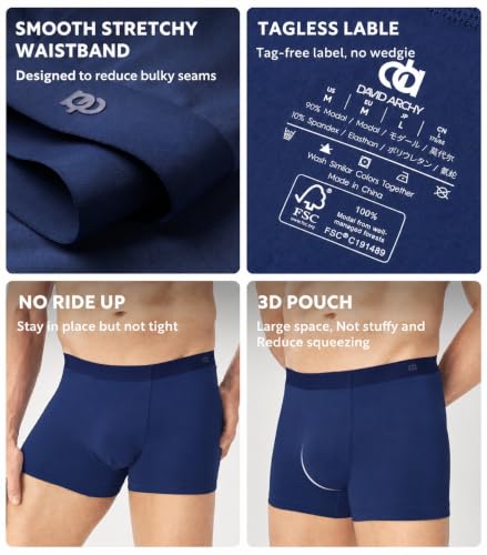 Image of DAVID ARCHY Men's Ultra Soft Underwear Modal Trunks Slim Fit No Fly 4 Pack