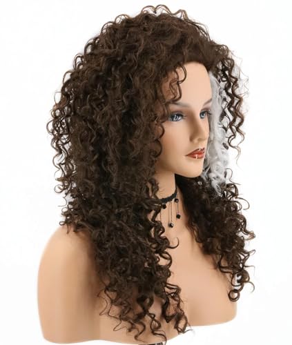 Peluca Bellatrix Lestrange para disfraz de mujer largo rizado color marrón oscuro 3