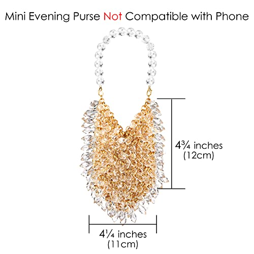 Mini Evening Clutch Handbag for Women, Crystal Beaded Acrylic Purse, Small Cute Crossbody Shoulder Bag for Wedding Party Prom (Not Compatible with Phones), Gold - Image 5