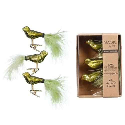 Christbaumschmuck Vögel auf Clip 4,5cm Glas 3er Set - Kleine Christbaumkugeln für Weihnachtsbaum - Weihnachtsbaumkugeln & Weihnachtsbaumschmuck zu Weihnachten Olivgrün - Green Olives Christbaumschmuck Vögel auf Clip 4,5cm Glas 3er Set - Kleine Christbaumkugeln für Weihnachtsbaum - Weihnachtsbaumkugeln & Weihnachtsbaumschmuck zu Weihnachten Olivgrün - Green Olives