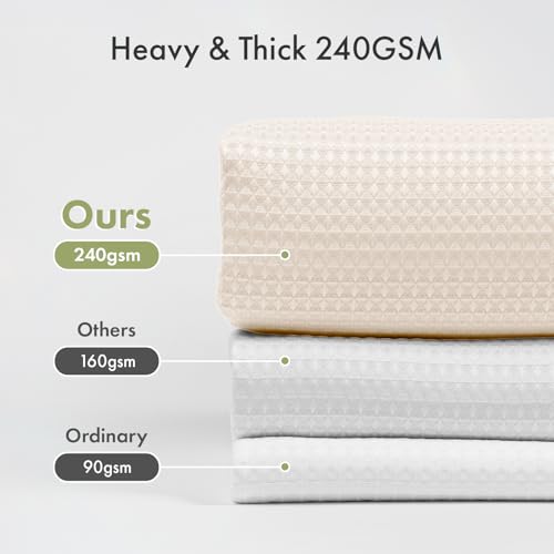 Image of AmazerBath Stall Shower Curtain Beige, Cream Shower Curtain Fabric, Hotel Quality Bathroom Curtain Waffle Textured, Heavy Duty 240GSM, 36 x 72 Inches