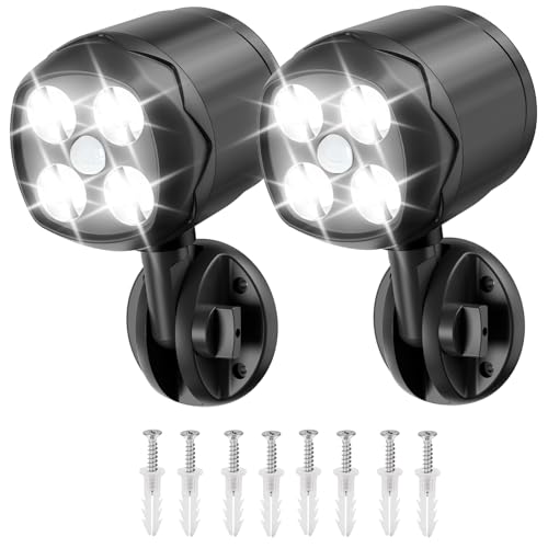 Ambaret Battery Operated Motion Outdoor Waterproof Lights, 800 Lumen Ultra Bright Battery Powered Night Activation Wireless Security Spotlight for Porch, Trash Can, Stairs, Garage (2 Pack)