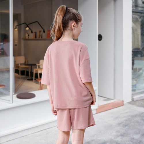 Image of DREAM BUS Girls T-Shirts and Shorts Set 2 Pieces Teen Girls Summer Matching Outfit Solid Trendy Clothes for Little Girl