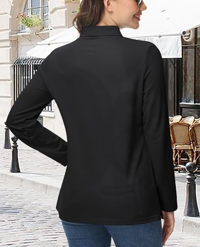 MAGCOMSEN Women's Polo Shirts Long Sleeve Cotton Collared T Shirt Golf Shirt Business Casual Tee Uniform Tops 3-Button3