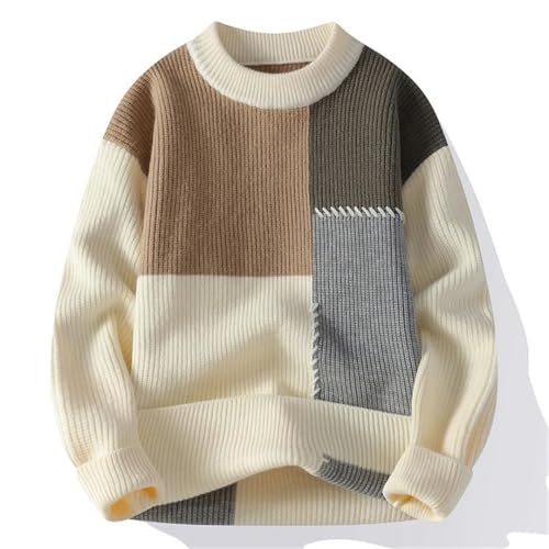 Men's Patchwork O-Neck Knit Pullovers Men Loose Casual Knitted Hip Hop Style Sweater2