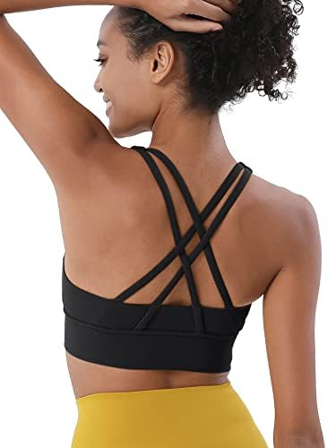 Micoson Women Sports Bra Cross Back Padded Yoga Bra Strappy Medium Impact Workout Jogging Crop Tops
