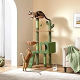 Picture of Yaheetech Cactus Cat Tree, 59.5in Cat Tower w/Cute Perch, Cozy Condo, Convenient Climbing Ladders, Moppy Fabric-Covered Cat House for Indoor Cats, Green/Brown