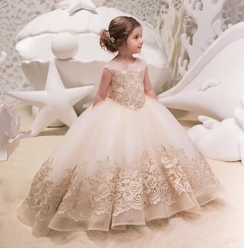 Tulle Flower Girl Dresses for Wedding Lace Applique Pageant Dress Ball Gown First Communion Dress with Bow3