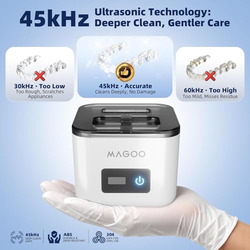 Image of Ultrasonic Retainer Cleaner Machine 45kHz 200ML Dual Modes | Denture Cleaner for Aligners Night Guards Braces Mouth Guards Toothbrush Heads,All-in-One Dental & Jewelry Cleaner