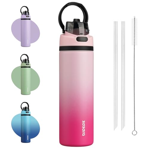 Image of BJPKPK 25oz Insulated Water Bottle with Straw Lid & Handle, Stainless Steel | Leak-Proof 2-in-1 Straw & Spout Lid, BPA-Free Vacuum Insulated Bottle Fits Cup Holders for Gym, Office, Travel & Outdoor