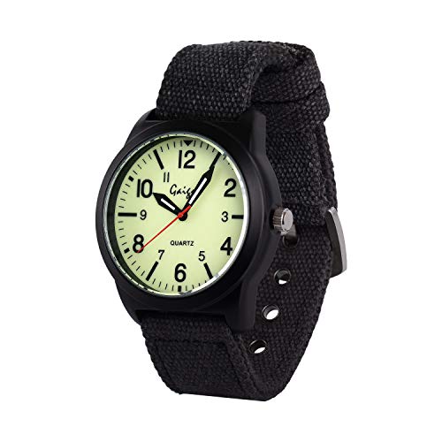 Gaigor Adolescente Niños Hombres Relojes de Pulsera Deportivos 42MM Gran Caja de Reloj, Reloj de Cuarzo analógico Negro Fluorescente G020W004