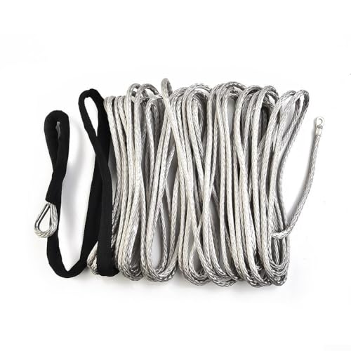 Cavo sintetico per argano ATV UTV, 3500 kg, con guaina in nylon da 50 cm, ad alta resistenza, 15 m x 5 mm, cavo di traino per recupero fuoristrada, grigio
