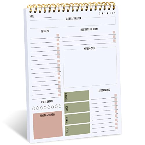 To Do List Notepad Spiral Bound - Daily Planner Notepad Undated 52 Sheets Tear Off, 6.5" X 9.8" Planning Pad Appointment Meal Plan Organizer With Water Intake Fitness For Work And Personal #TOP10