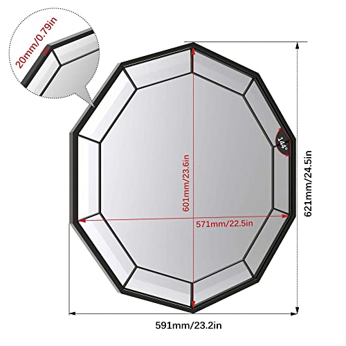 Anyhi Decagonal Wall Hanging Mirror Decorative, Metal Modern Home Decor Mirrors For Wall, Black Polished Bathroom Mirror #TOP5