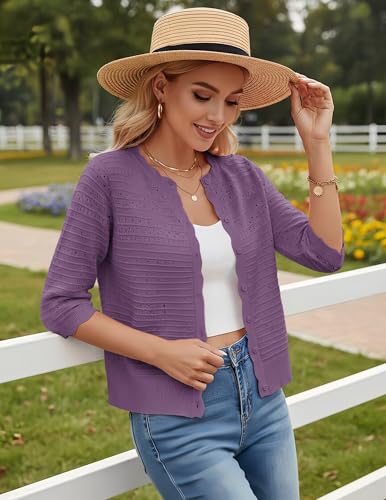 Image of GRACE KARIN Womens 3 /4 Sleeve Cardigan Sweater, Lightweight Cropped Cardigan Trendy, Dressy Casual Crochet Bolero Shrugs