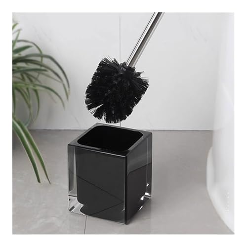 Black Toilet Brush Set with Stainless Steel Handle, Square Resin Holder, Stylish Bathroom Cleaning Tool, Toilet Bowl Brush and Stand for Easy Storage - Image 4