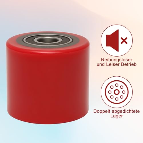 YAGEANNL Hubwagen Rollen 80 x 70 mm Laufrollen mit Kugellager PU-Rollen für Hubwagen Ersatzrollen (4, Rot)