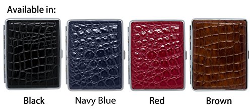 Leather Nickle-Plated Metal Cigarette Herbal Cigarette Cigar Tobacco Carrying Stash Storage Case (100S, Crocodile Black) #TOP5