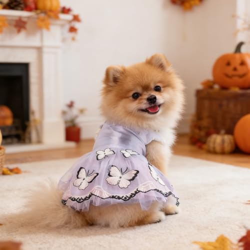 Vestido tutu con perlas y mariposa para perro, rosa L miniatura 2