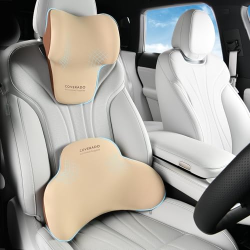 Image of Coverado Lumbar Support and Headrest Pillow for Car, Memory Foam Ergonomic Head Neck Support Pillow for Driving Seat, Back Support and Pain Relief, Seat Cushion for Car, Driver, Office