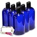 BAIRE BOTTLES - 16 OZ BLUE PLASTIC REFILLABLE BOTTLES, BLACK HAND-PRESS FLIP DISC CAPS - ORGANIZE Soap, Shampoo, Lotion with a Clean Look - PET, Lightweight, BPA Free - 6 Pack, BONUS 6 FLORAL LABELS