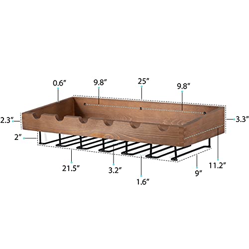 Brightmaison Crete Wine Rack Wall Mounted with Wine Glass Holder, Wine Storage and 6 Bottle Rack for Rustic Wall Decor Wood Walnut - Thumbnail 5